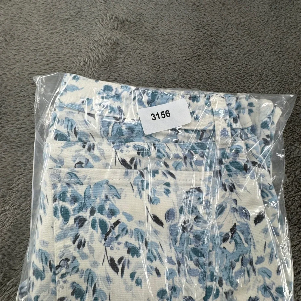 NYDJ Petite Floral Print Cropped Pants Size 8P‎ White Blue Slim Leg